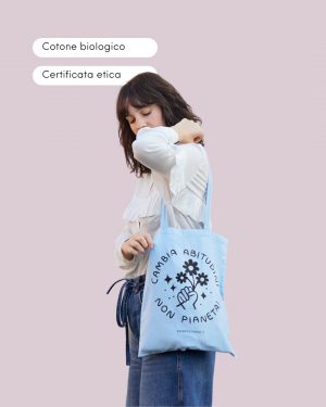 Friendly Shop Tote Bag in Cotone Biologico Azzurro