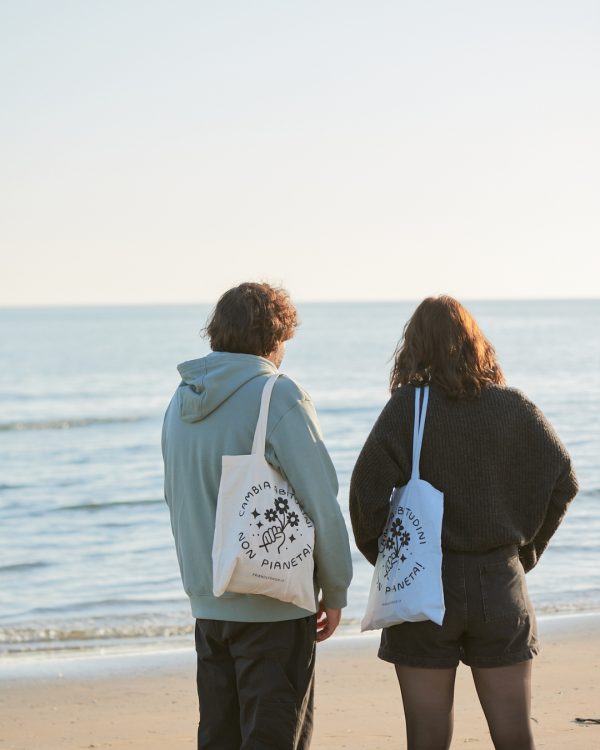 Friendly Shop Tote Bag In Cotone Biologico Retro Natural Azzurro