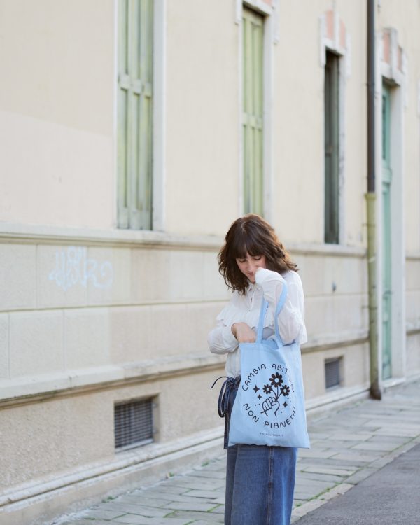 Friendly shop tote bag in cotone biologico utilizzo