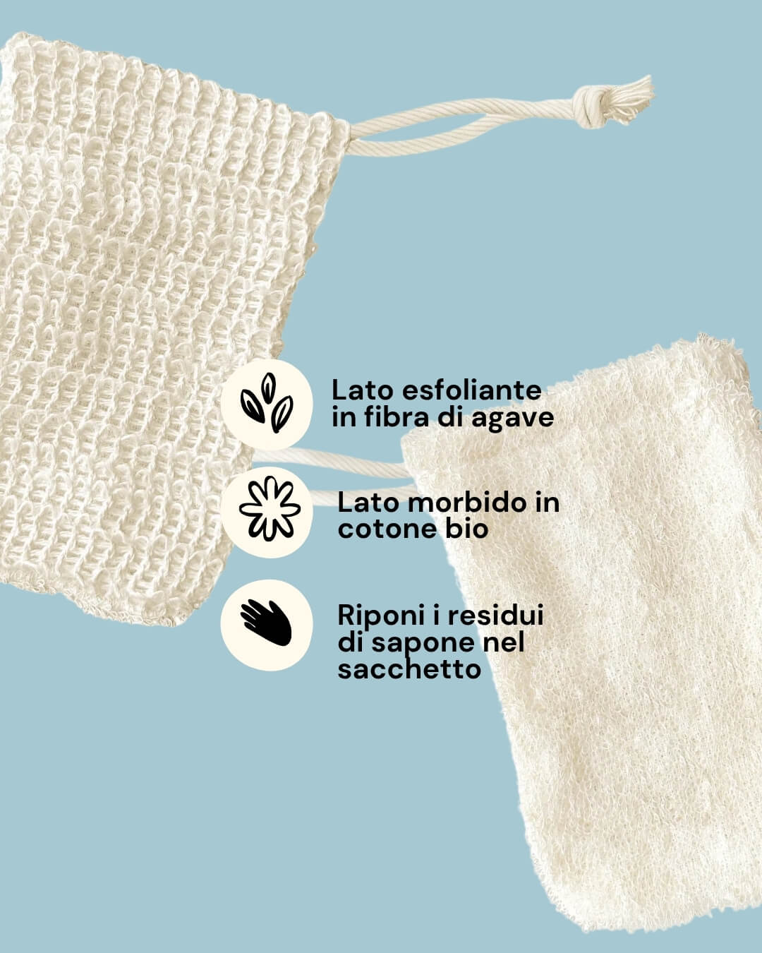 Sacchetto spugna per sapone - hydrophil 2 Hydrophil sacchetto spugna per sapone info due lati