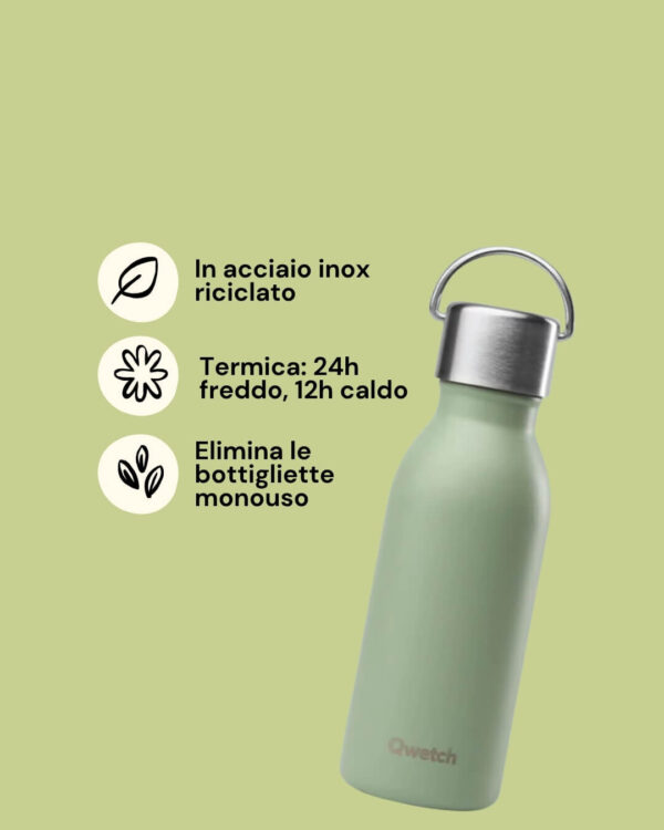 Qwetch Borraccia Termica in Acciaio Inossidabile 350ml Green Info