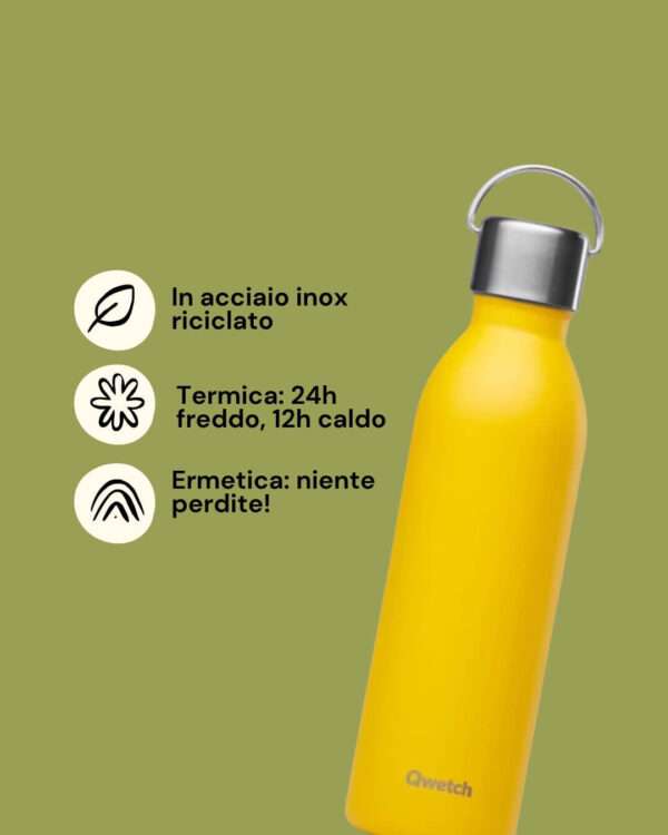 Qwetch Borraccia Termica in Acciaio Inossidabile 1L Yellow Info