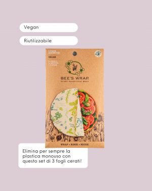 Bees Wrap Set 3 Fogli Cerati Vegan per Alimenti Assorted Wraps Herbal Info