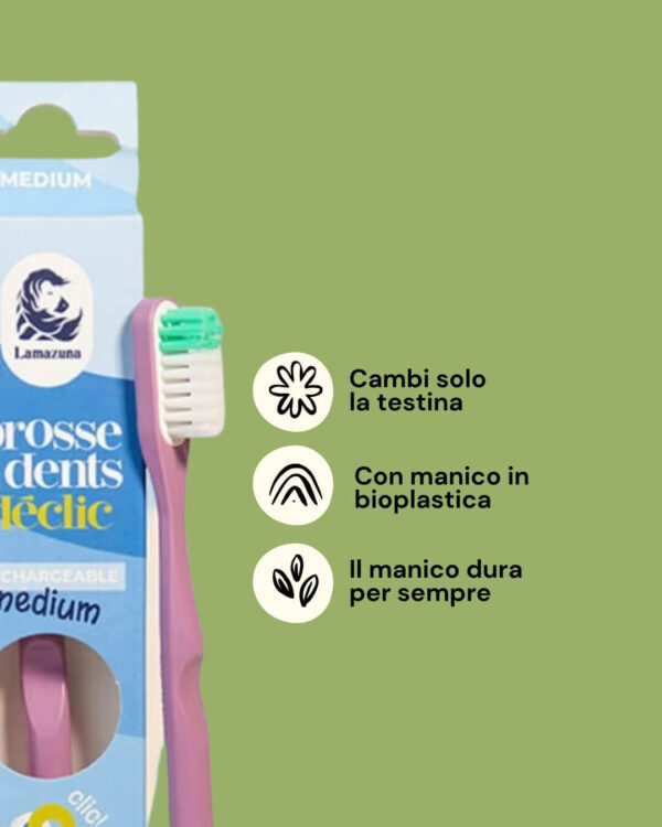 Lamazuna Spazzolino con Testina Intercambiabile Setole Medie Lilla Info