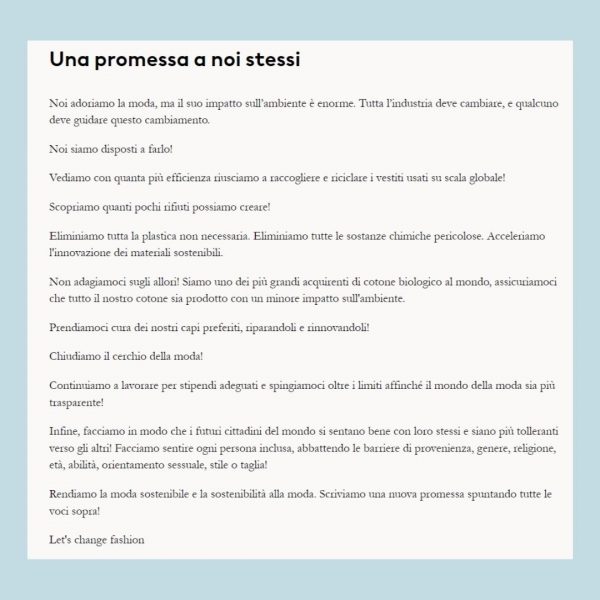 Greenwashing Screenshot Sito Fast Fashion