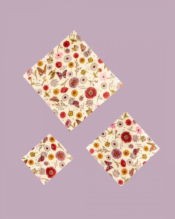 Bee's Wrap Set 3 Fogli Cerati per Alimenti Floral 3 Dimensioni