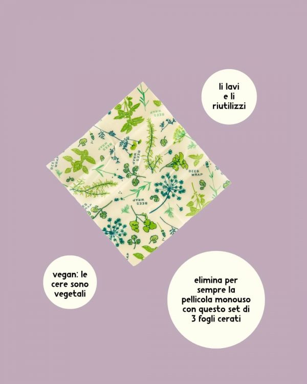 Bee's Wrap Set 3 Fogli Cerati per Alimenti Herbal Informazioni