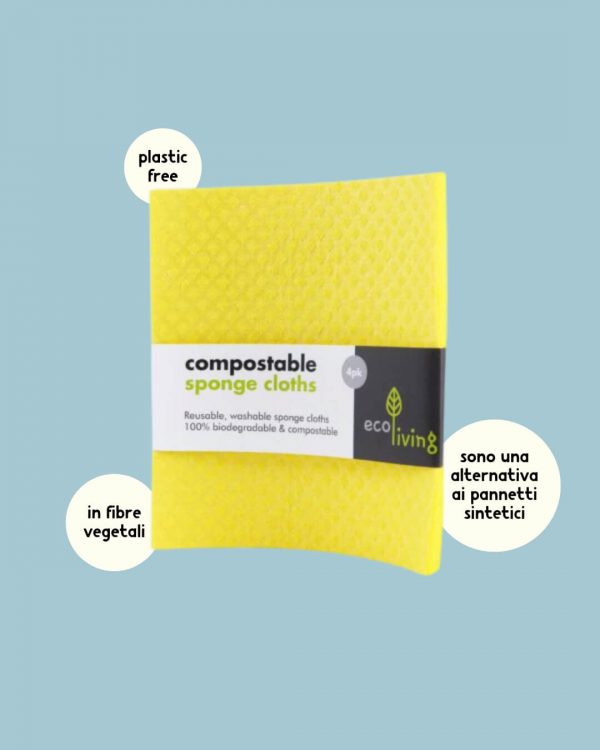 Ecoliving set 4 panni spugna in cellulosa gialli info