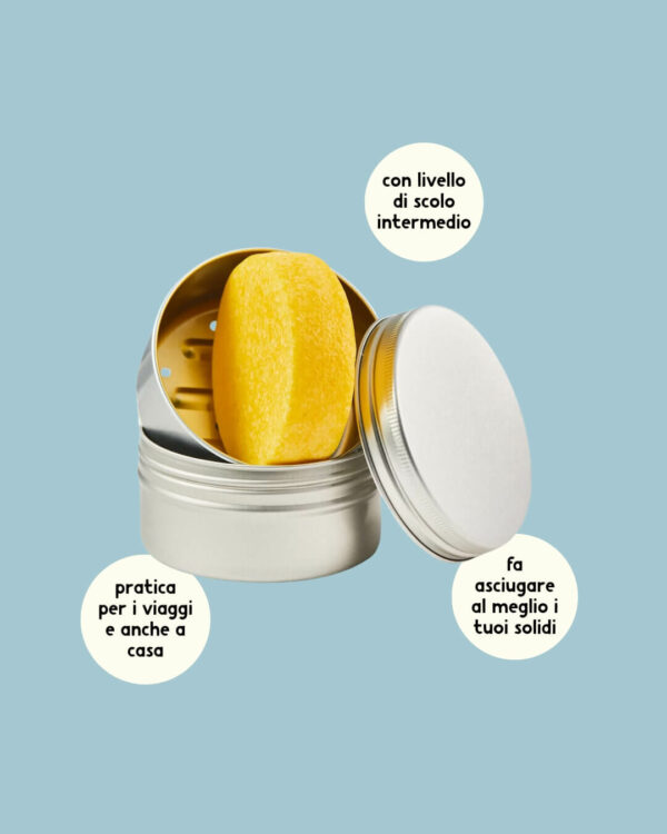 Friendly shop scatola portasapone da viaggio principale con shampoo rotonda info