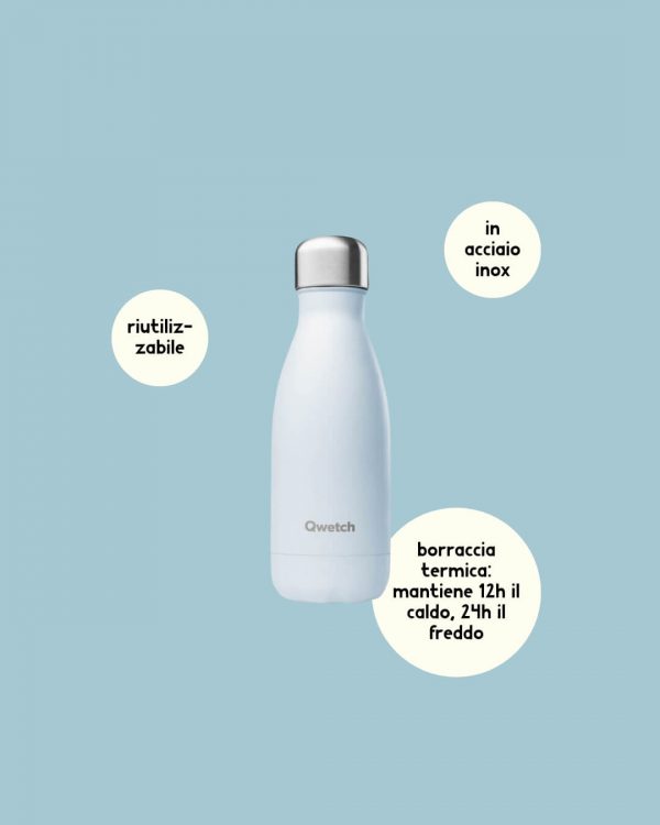Qwetch Borraccia Termica in Acciaio Inossidabile 260ml Blu Info (1)
