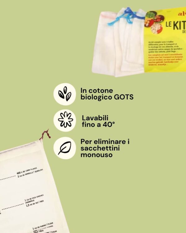 Ah!Table! Sacchetti Riutilizzabili in Cotone Bio Info