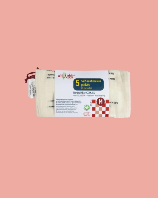 Ah!Table! Sacchetti Riutilizzabili in Cotone Bio Set da 5