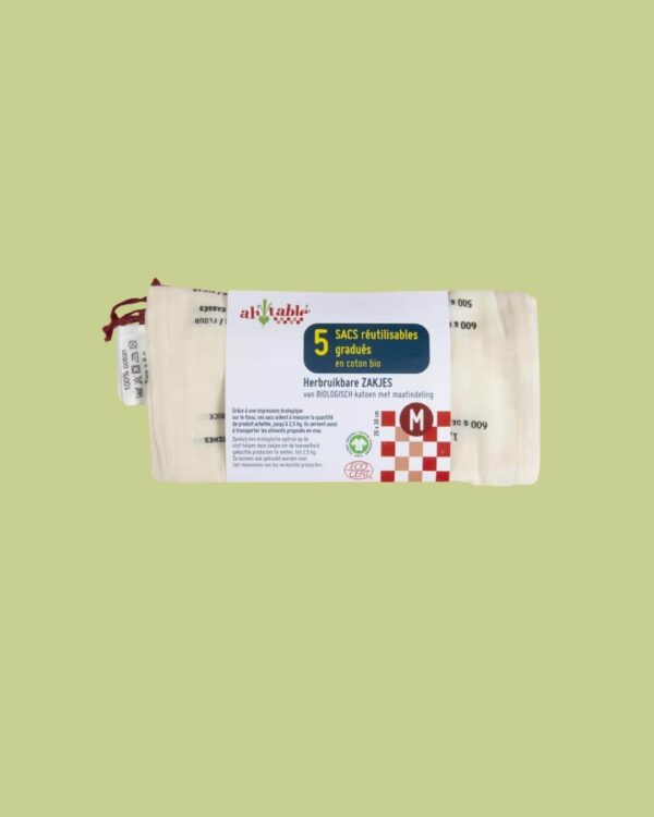 Ah!Table! Sacchetti Riutilizzabili in Cotone Bio Set da 5 M