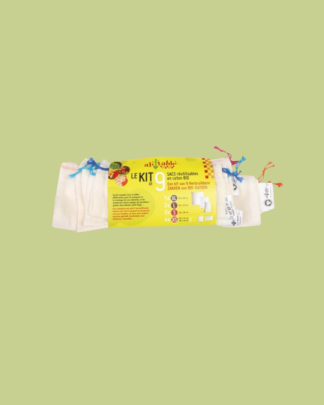 Ah!Table! Sacchetti Riutilizzabili in Cotone Bio Set da 9 Misti