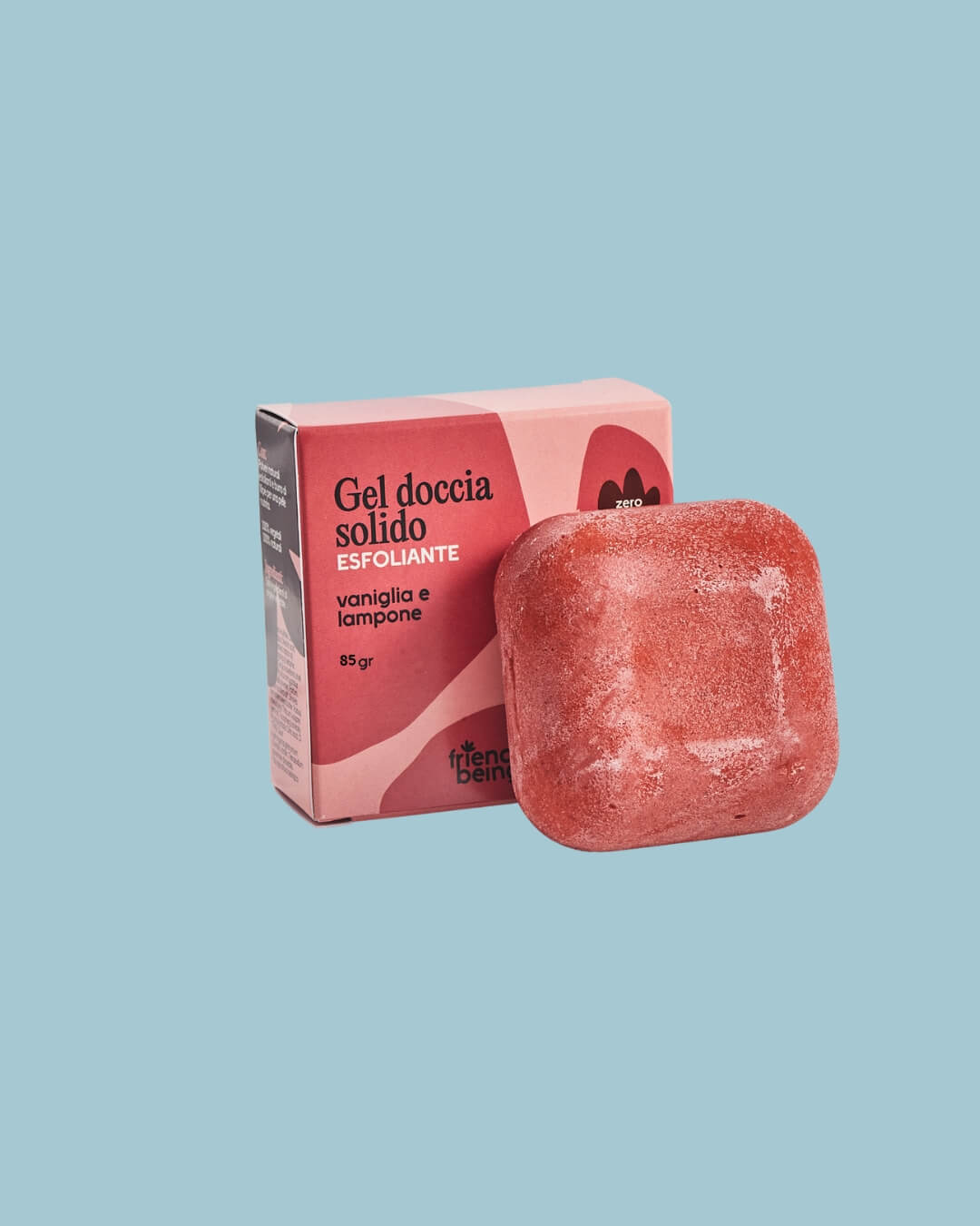 Gel doccia solido esfoliante - friendly beings 6 Friendly beings gel doccia esfoliante vaniglia e lampone 85gr